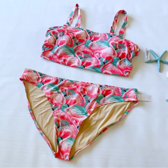 Old Navy | Bandeau Bikini 2-Piece Swim Set Flamingo Fun Pink New 3X Plus Size - Picture 3 of 14